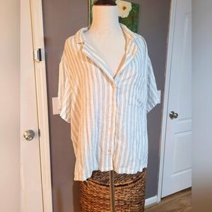 Abercrombie & Fitch Blue and White Striped Button Down Shirt